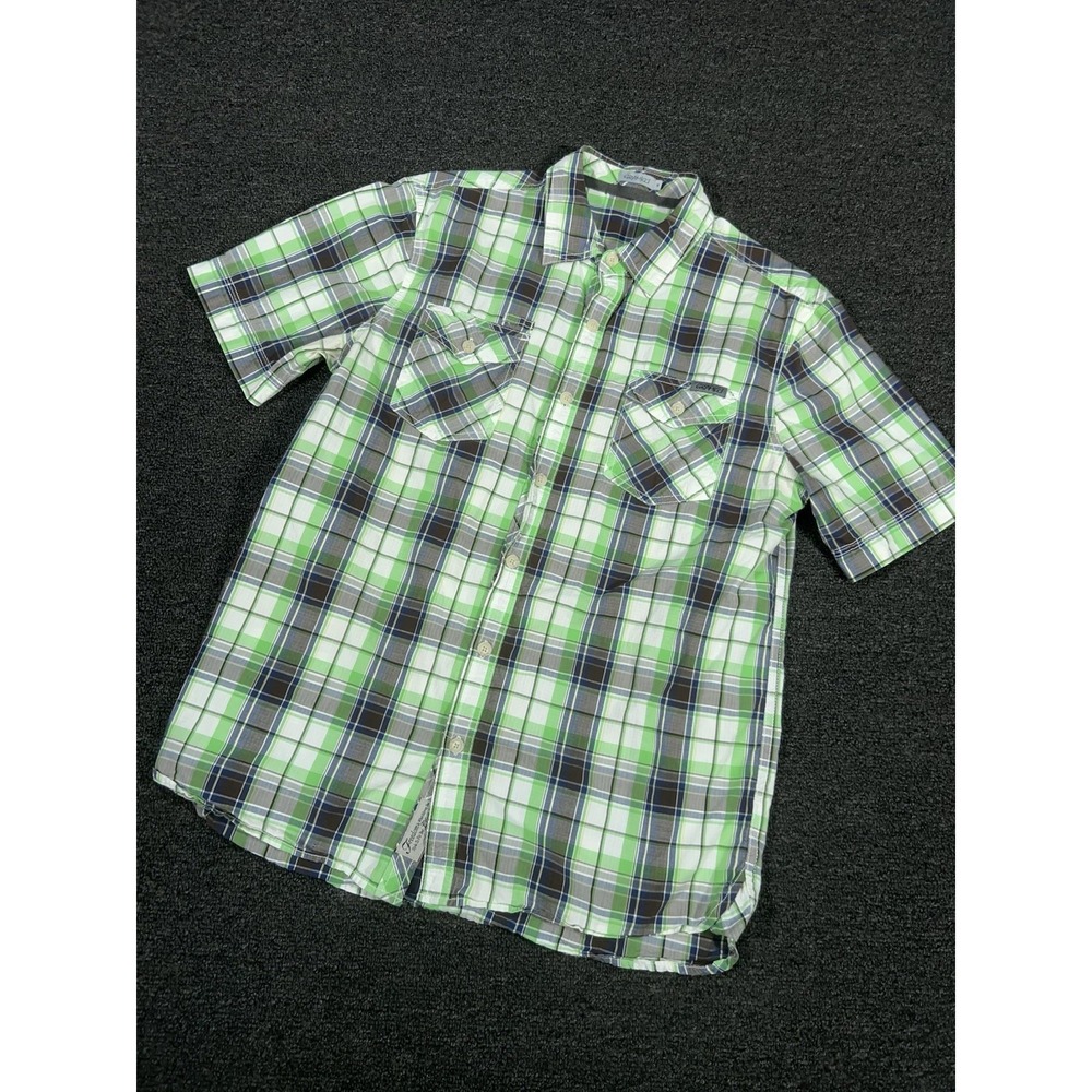 Vintage Gramicci Shirt Men's Medium Green Plaid Button Up Short‎ Sleeve